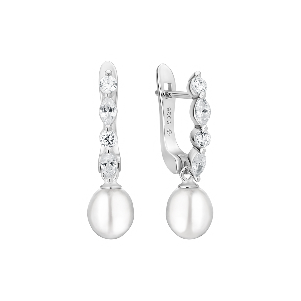 Cercei argint cu perle naturale albe și cristale, cu tortițe DiAmanti SK25486EL_W-G Cercei argint cu perle naturale albe și cristale, cu tortițe DiAmanti SK25486EL_W-G